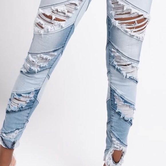 High waisted skinny patched jeans - Picture 3 of 5